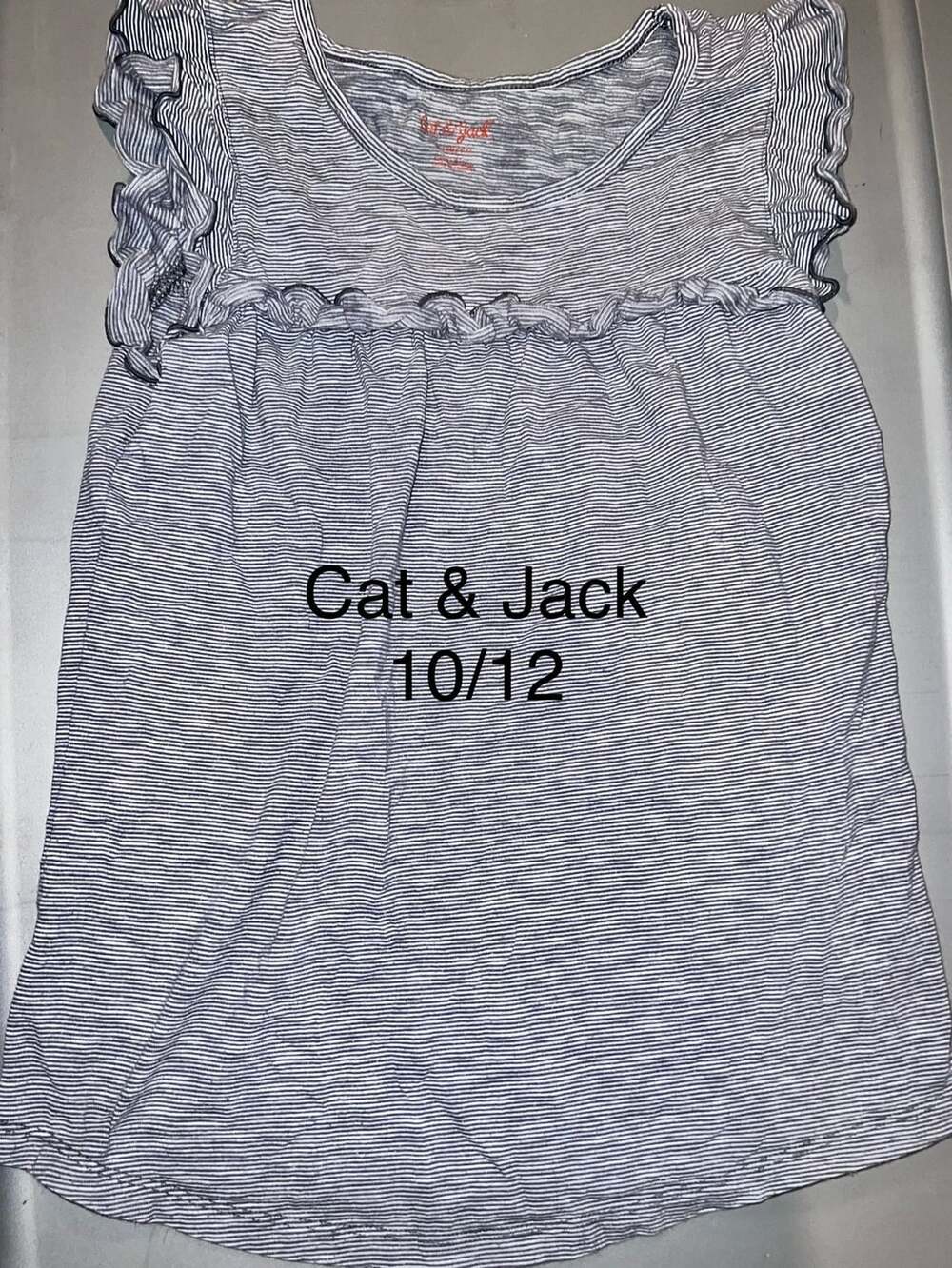 Cat & Jack Striped Ruffle Sleeve Top Size 10/12 Blue White